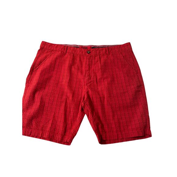 Benson Chino Shorts Mens 40 Casual Checkered Texture 100% Cotton Outdoor Red - Picture 1 of 8